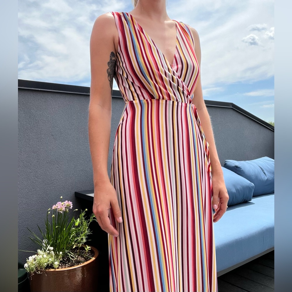 WAYF Rainbow Stripe Wrap Dress